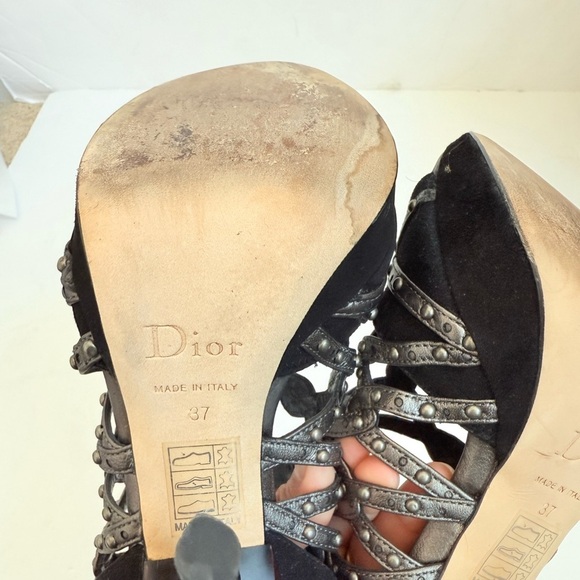 Christian Dior Black Grey Gunmetal Suede Leather Caged Runway 2009 Sandals EU37 - Picture 12 of 15